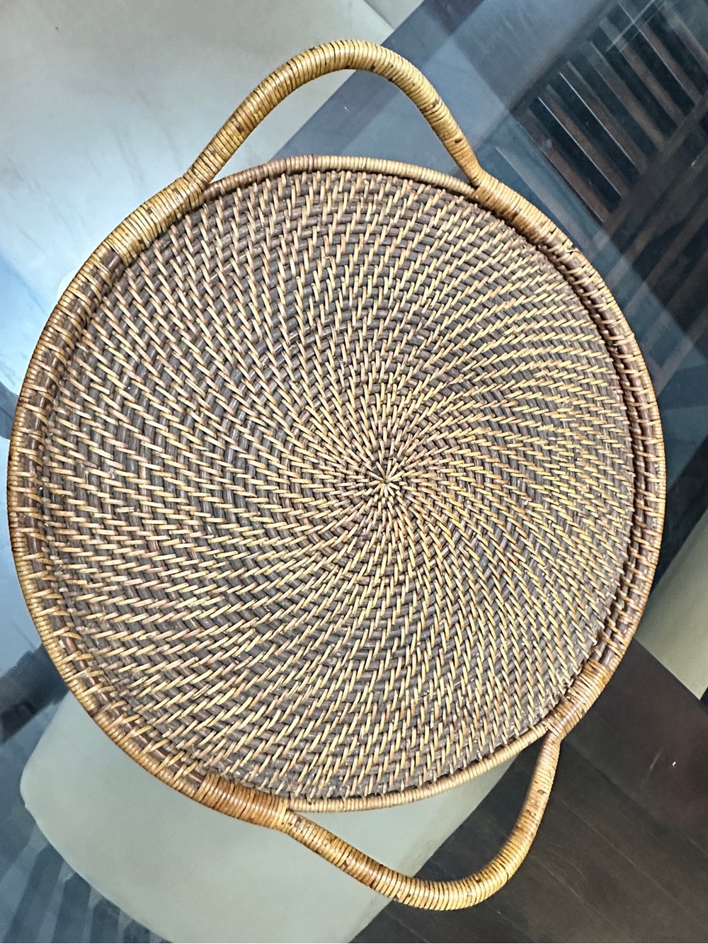 Vintage Pampered Chef Woven Selections Wicker Rattan 17” Round Serving Tray